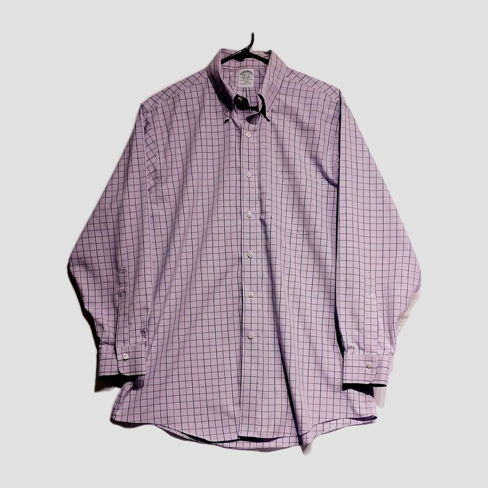 Brooks brothers Slim Fit purple Check Long sleeve button down shirt Size...